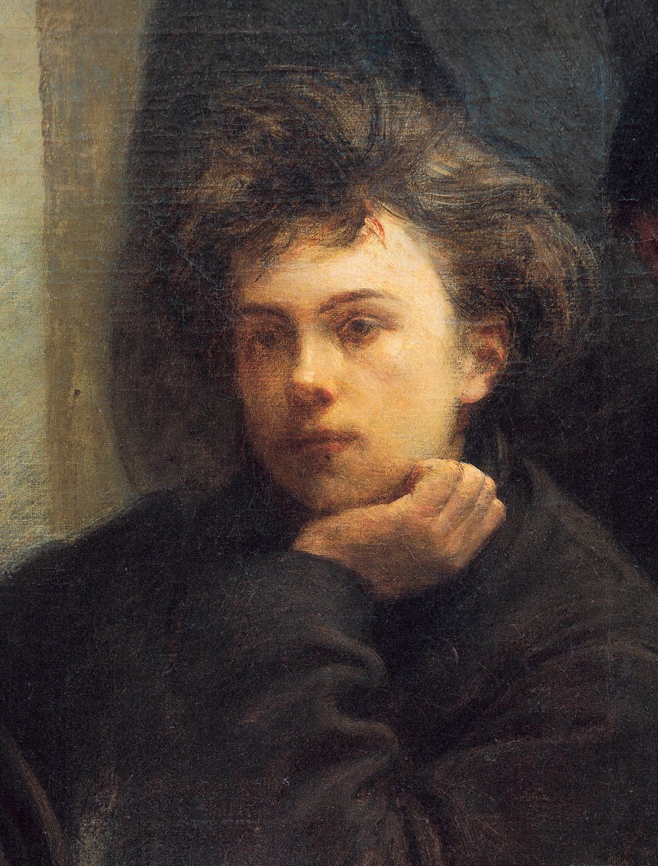 Retrato de Arthur Rimbaud, detalhe da mesa de pintura Corner de Ignace Henri Jean Fantin Latour