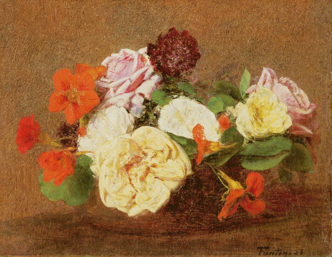 Rosas e chagas em um vaso, 1883 de Ignace Henri Jean Fantin Latour
