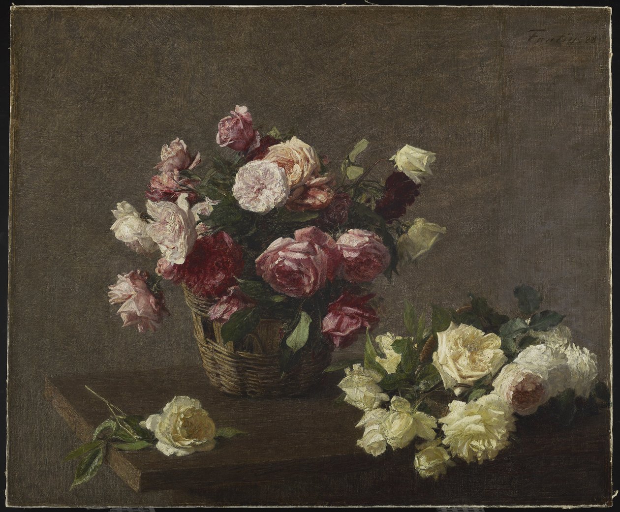 Rosas em uma cesta, rosas de ouro em uma cesta, 1888 de Ignace Henri Jean Fantin Latour