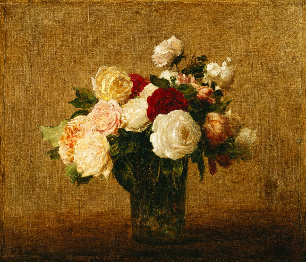 Rosas em um vaso de vidro; Rosas em um vaso de vidro, de Ignace Henri Jean Fantin Latour
