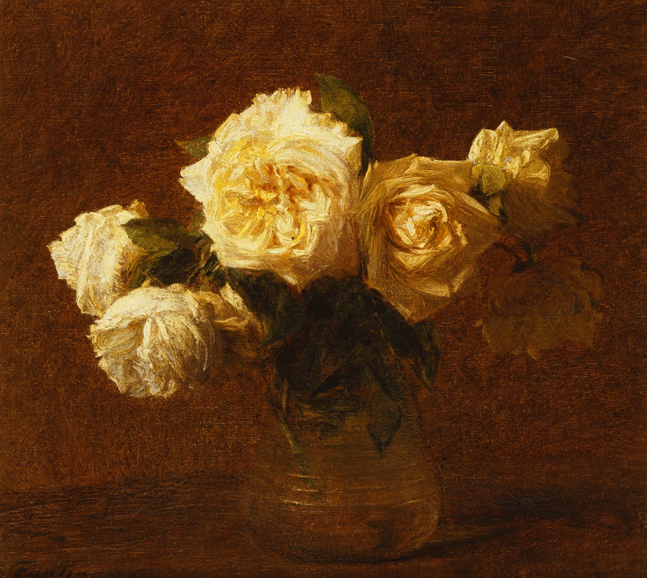 Seis rosas amarelas em um vaso; Seis rosas amarelas em um vaso, 1903 de Ignace Henri Jean Fantin Latour