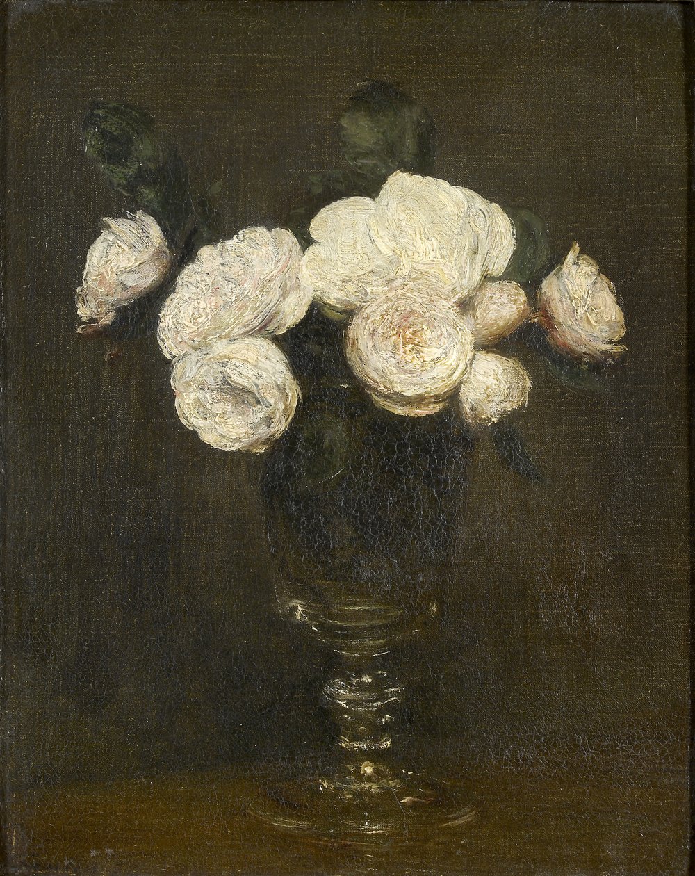 Ainda vida de Malmaison Roses, do século XIX de Ignace Henri Jean Fantin Latour