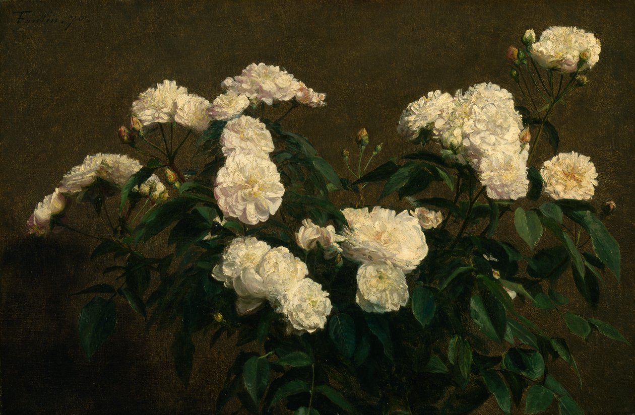Ainda vida de rosas brancas, 1870 de Ignace Henri Jean Fantin Latour