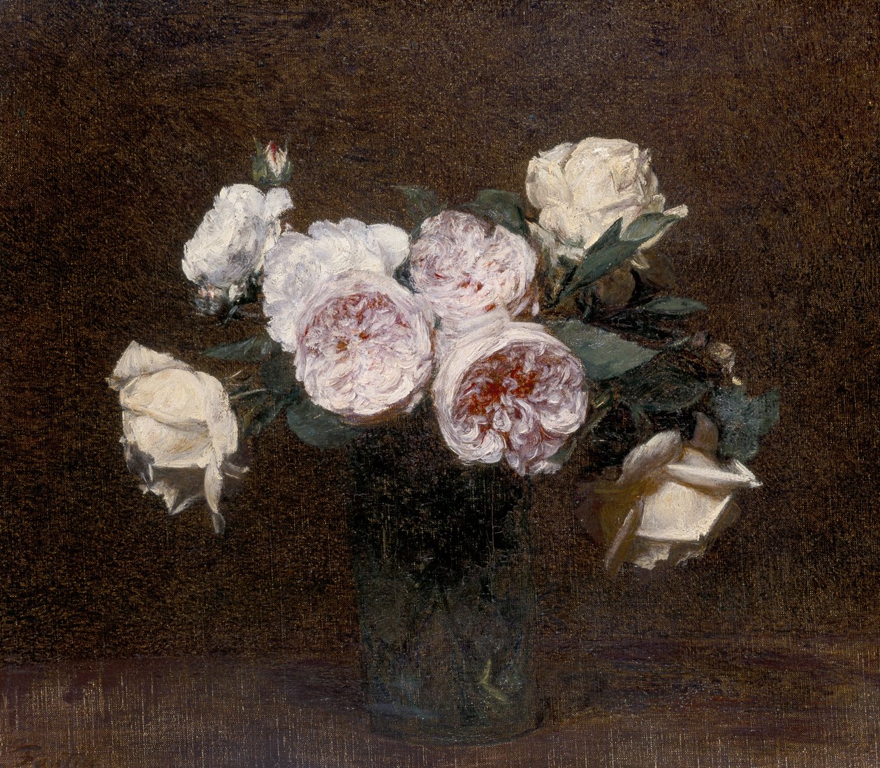 Still Life: Rosas cor-de-rosa, brancas e amarelas, 1894 de Ignace Henri Jean Fantin Latour
