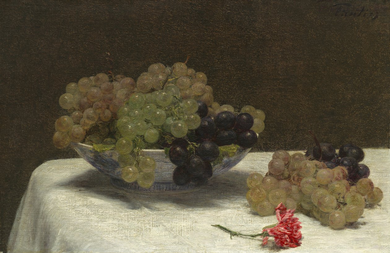 Ainda vida com uvas e um cravo, c.1880 de Ignace Henri Jean Fantin Latour