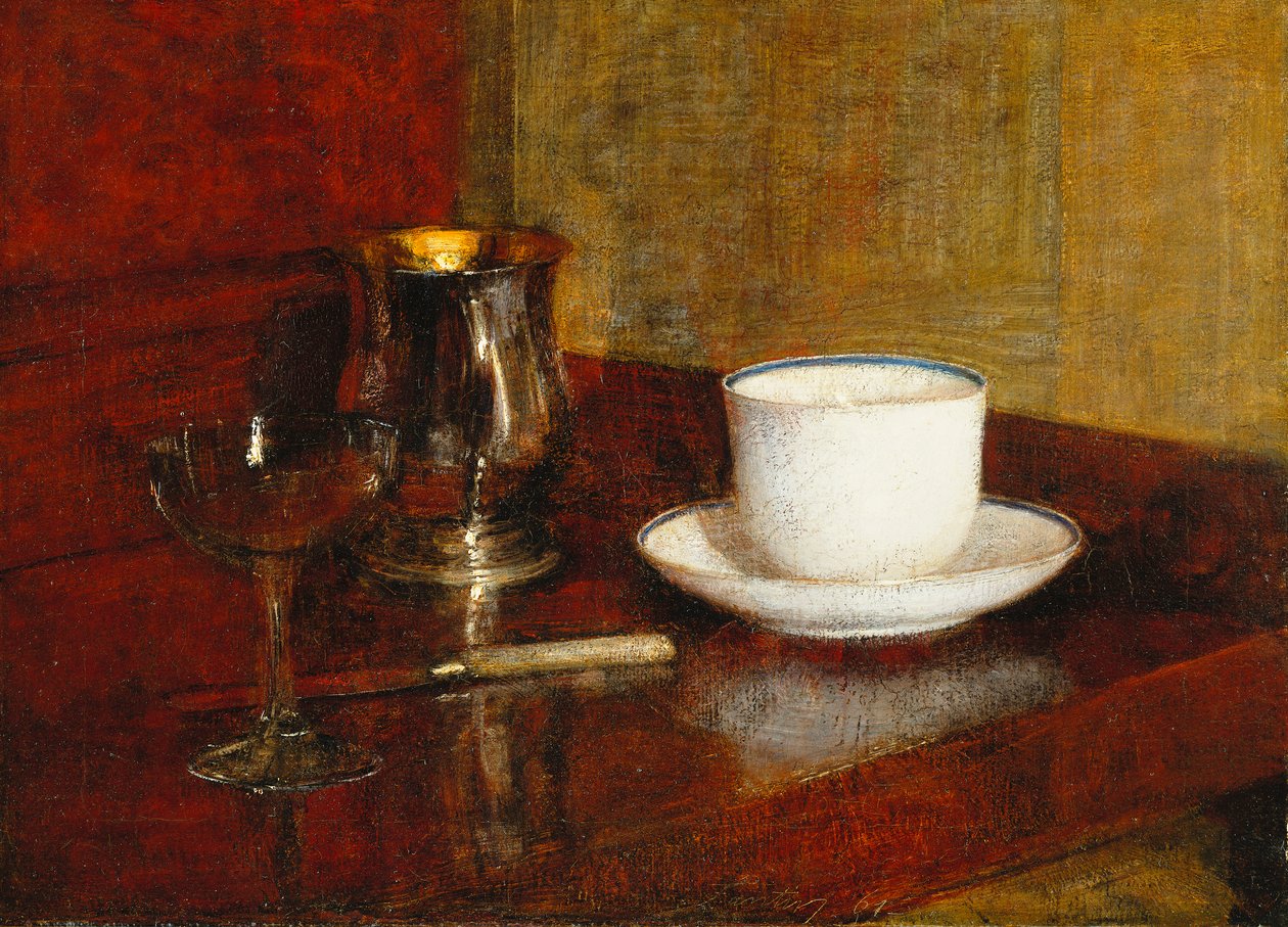 Ainda vida com um copo de vidro; Nature Morte au Verre et Tasse, 1961 de Ignace Henri Jean Fantin Latour