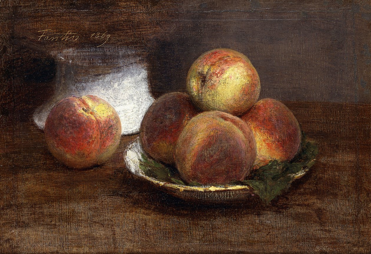 A tigela de pêssegos; A bacia de pesca, 1869 de Ignace Henri Jean Fantin Latour