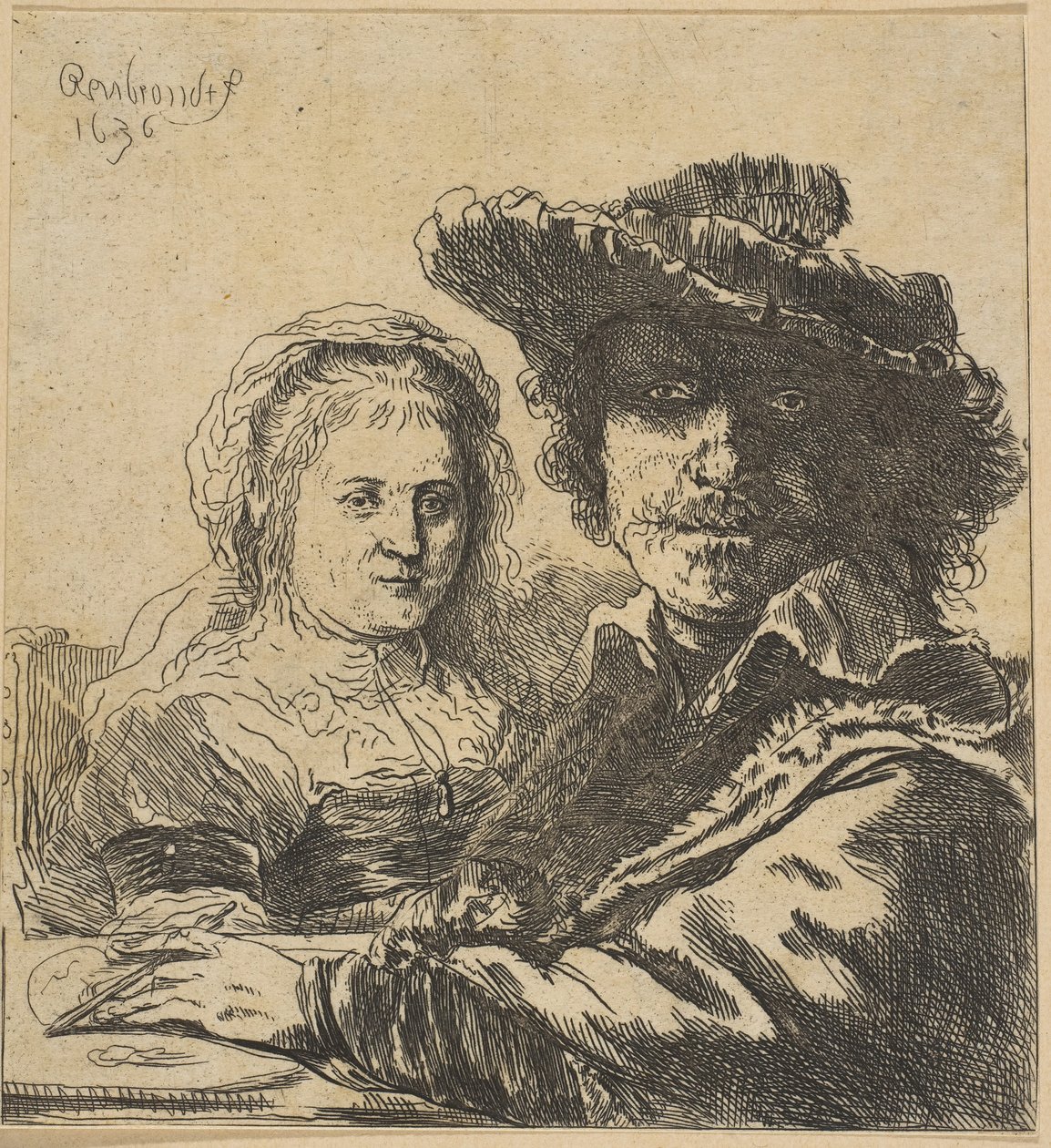 Rembrandt e sua cópia esposa, 1786-1844. de Ignace Joseph de Claussin
