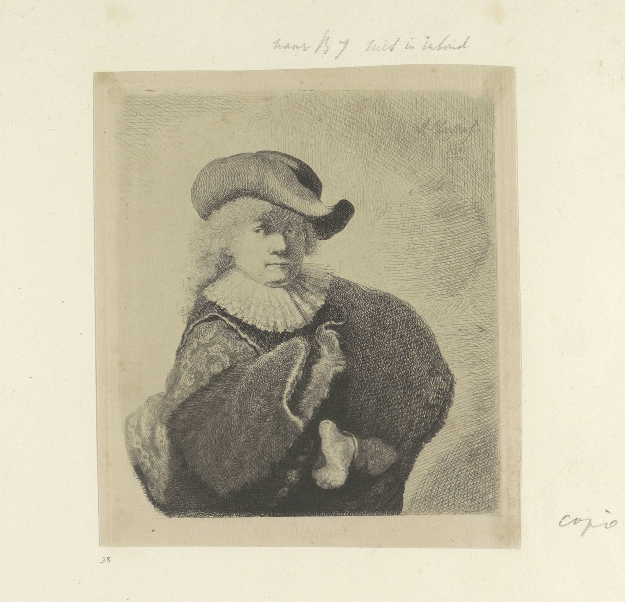 Auto-retrato com chapéu com floppy brimmed e capa bordada
Recueil de quatre-vingt-cinq estampes originales (título da série) de Ignace Joseph de Claussin