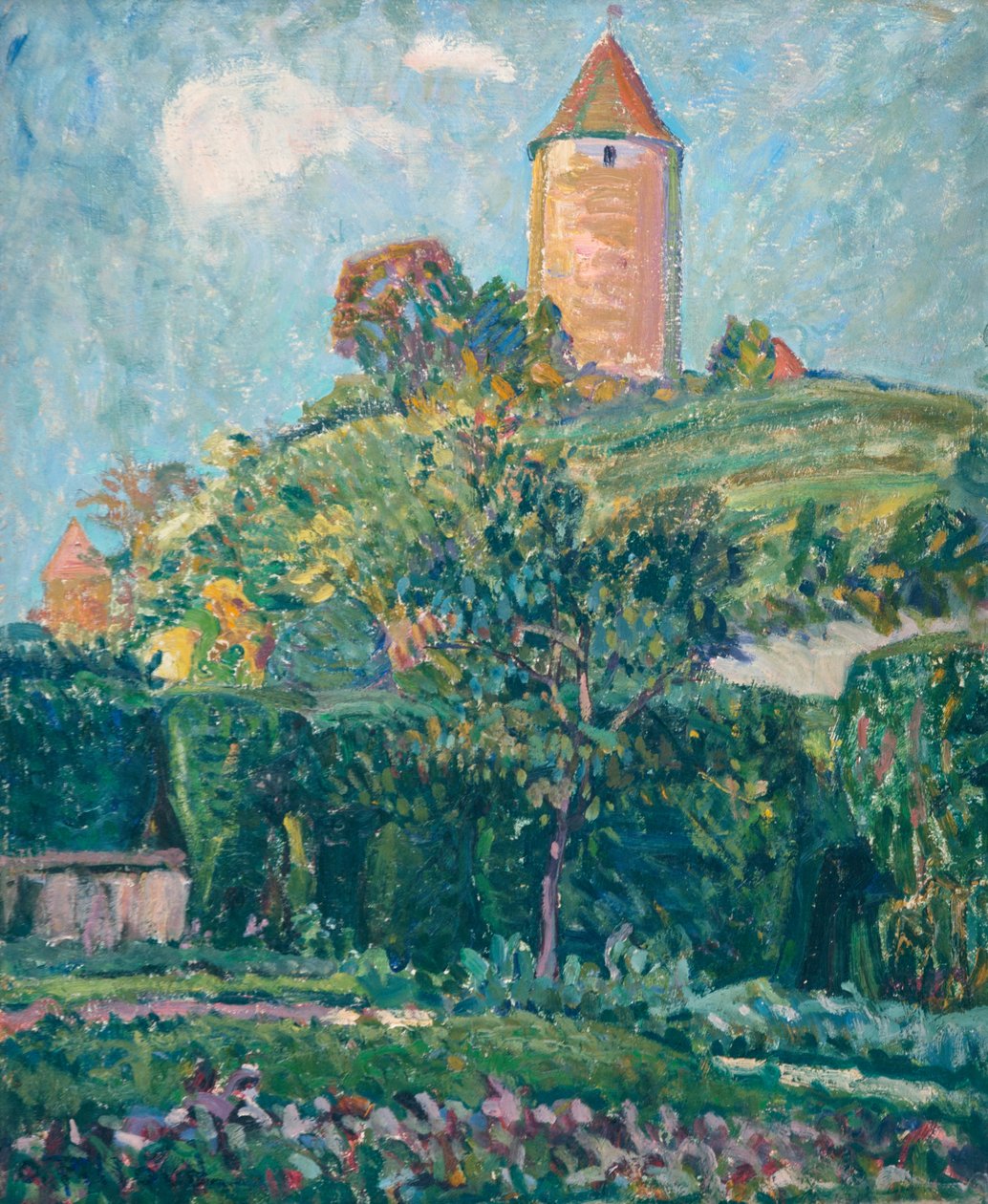 Vista de Romont (óleo sobre cartão) de Ignace Nazaire Oswald Pilloud