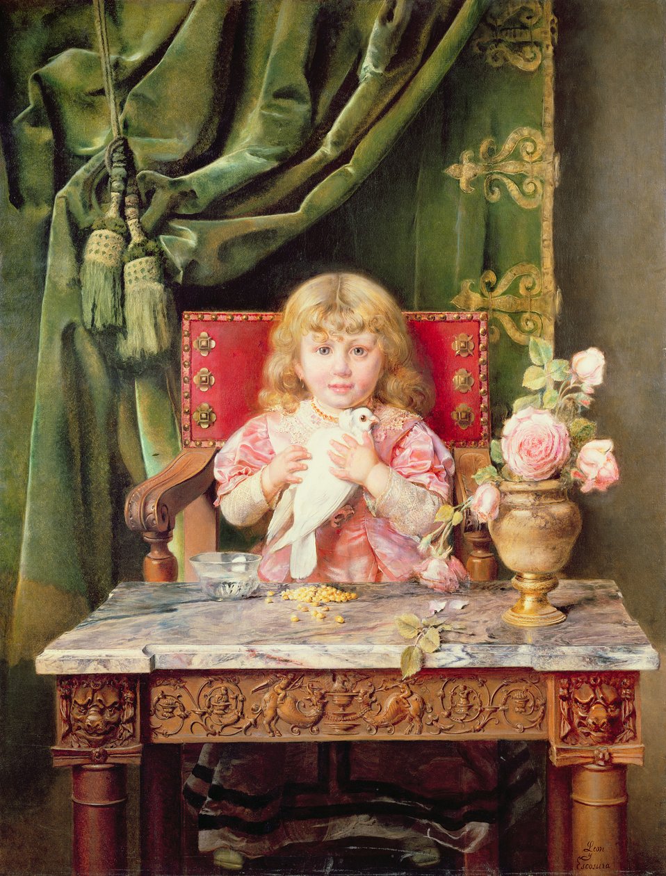 Menina jovem, com, um, pomba de Ignacio Leon y Escosura