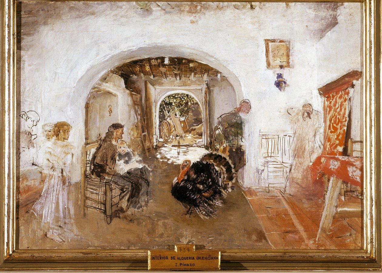 Interior de uma fazenda em Valência, na Espanha. Pintura de Ignacio PINAZO CAMARLENCH de Ignacio Pinazo Camarlech