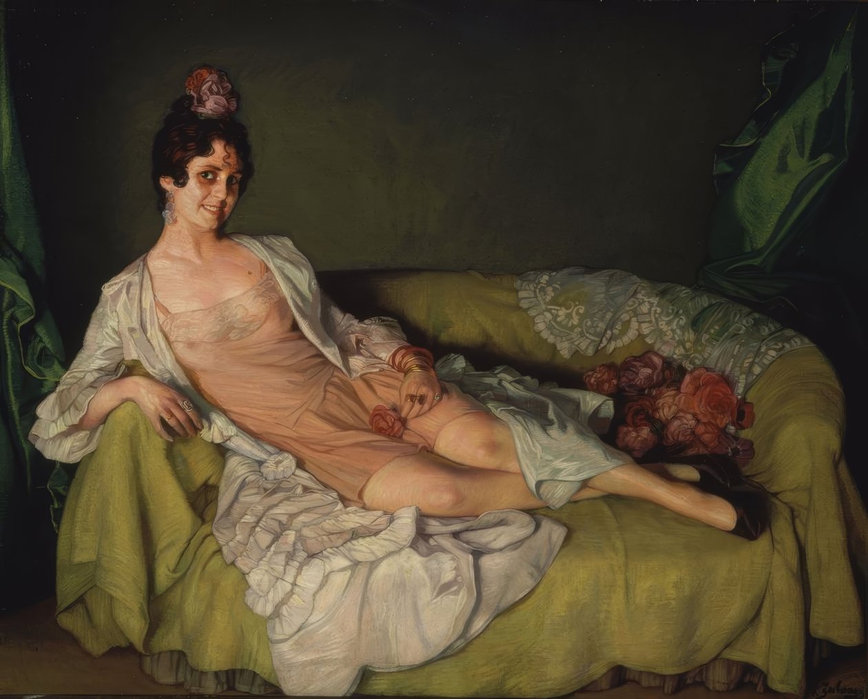 (MULHER FECHADA NA POLTRONA EM COMBINAÇÃO E BATA) - SÉCULO XX de Ignacio Zuloaga y Zabaleta