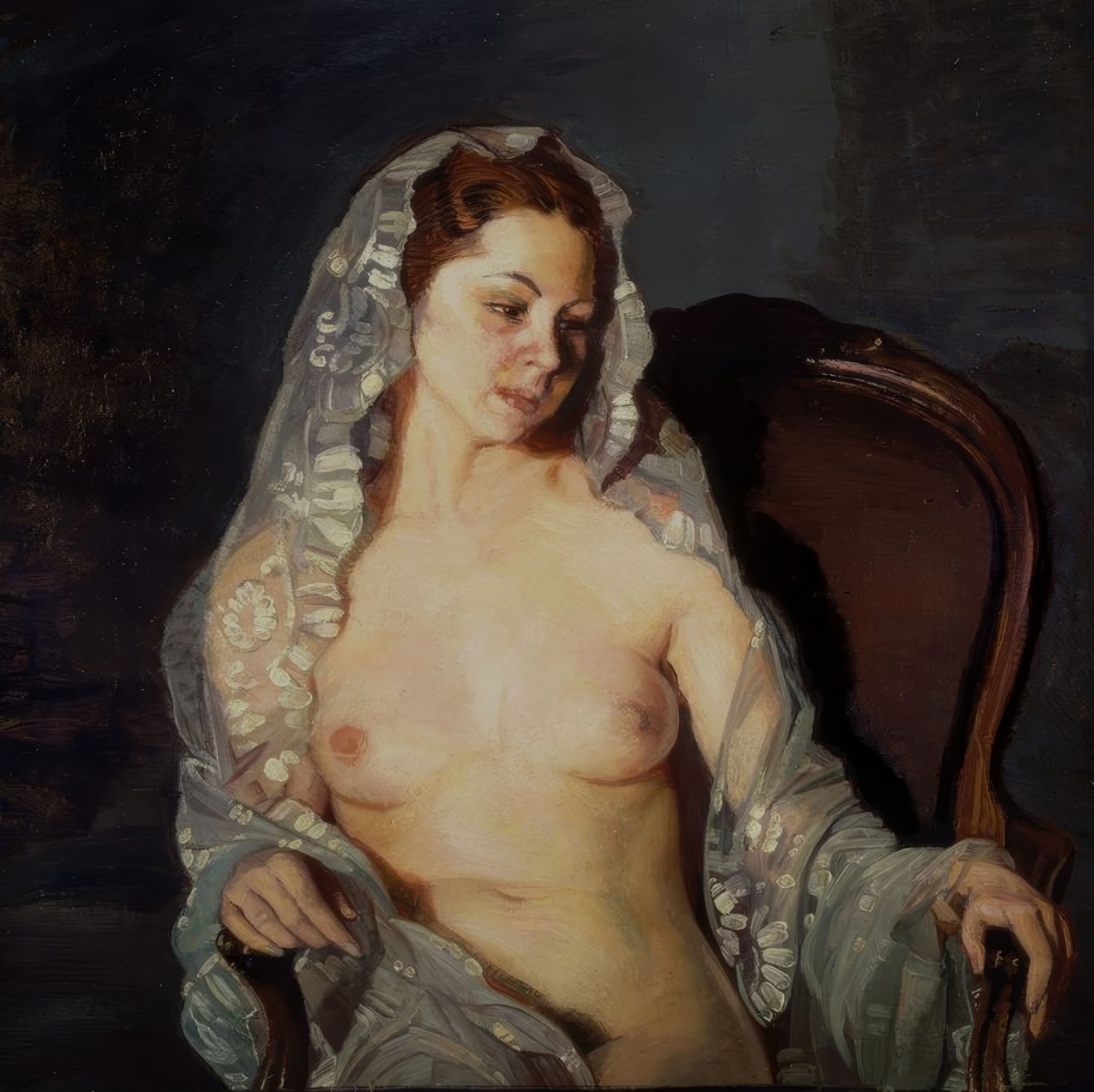 (MULHER SENTADA NU COM PUNHO TRANSPARENTE) - SÉCULO XX de Ignacio Zuloaga y Zabaleta