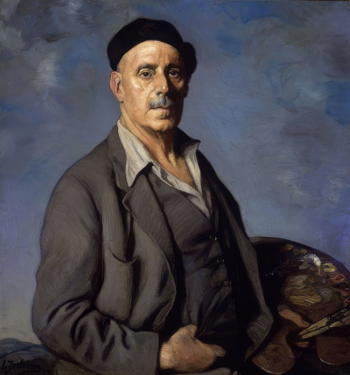 RETRATO AUTO COM FUNDO AZUL - 1942 - OLEO - LIENZO - 90X85 cm de Ignacio Zuloaga y Zabaleta