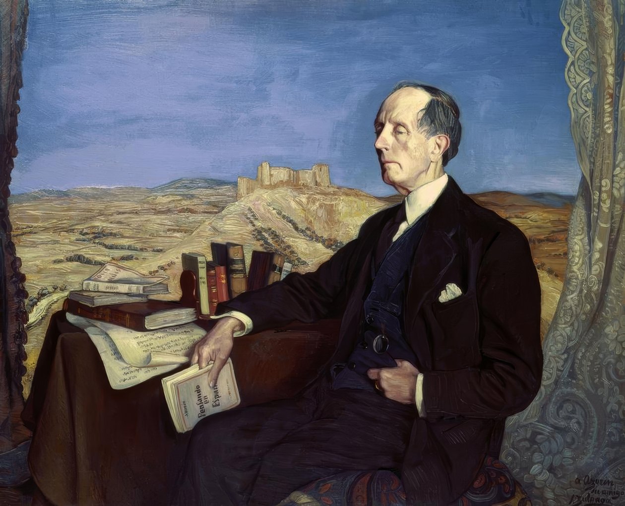 AZORIN - 1873-1967 - PINTADO EM 1941 - AO FUNDO DE JADRAQUE VIEW de Ignacio Zuloaga y Zabaleta