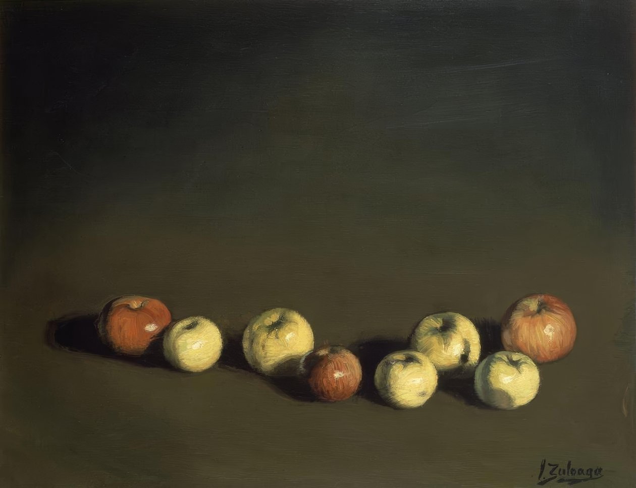 BODEGON DOS OITO MAÇÃS - 1944 - OLEO - LOENZO - 37 X 72 CM de Ignacio Zuloaga y Zabaleta