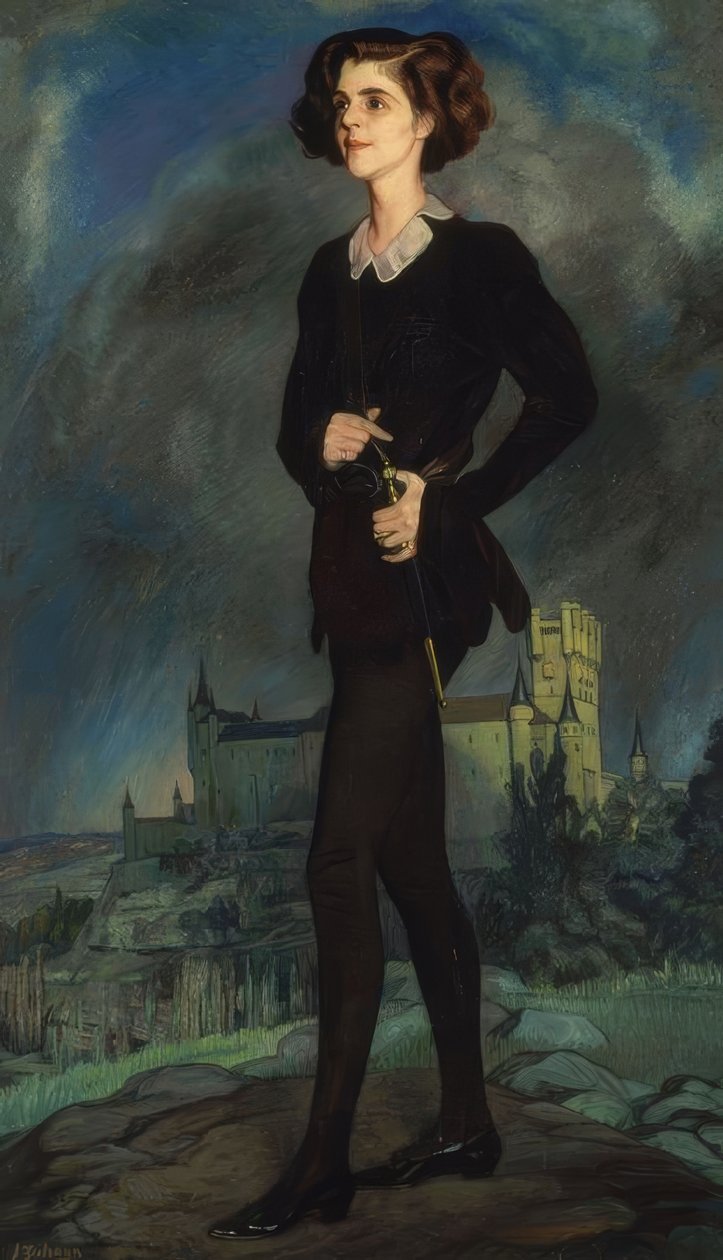 Escritor americano Michael Strange (Mrs Barrymore) com o Alcazar ao fundo &39;, 1924, Óleo sobre tela de Ignacio Zuloaga y Zabaleta