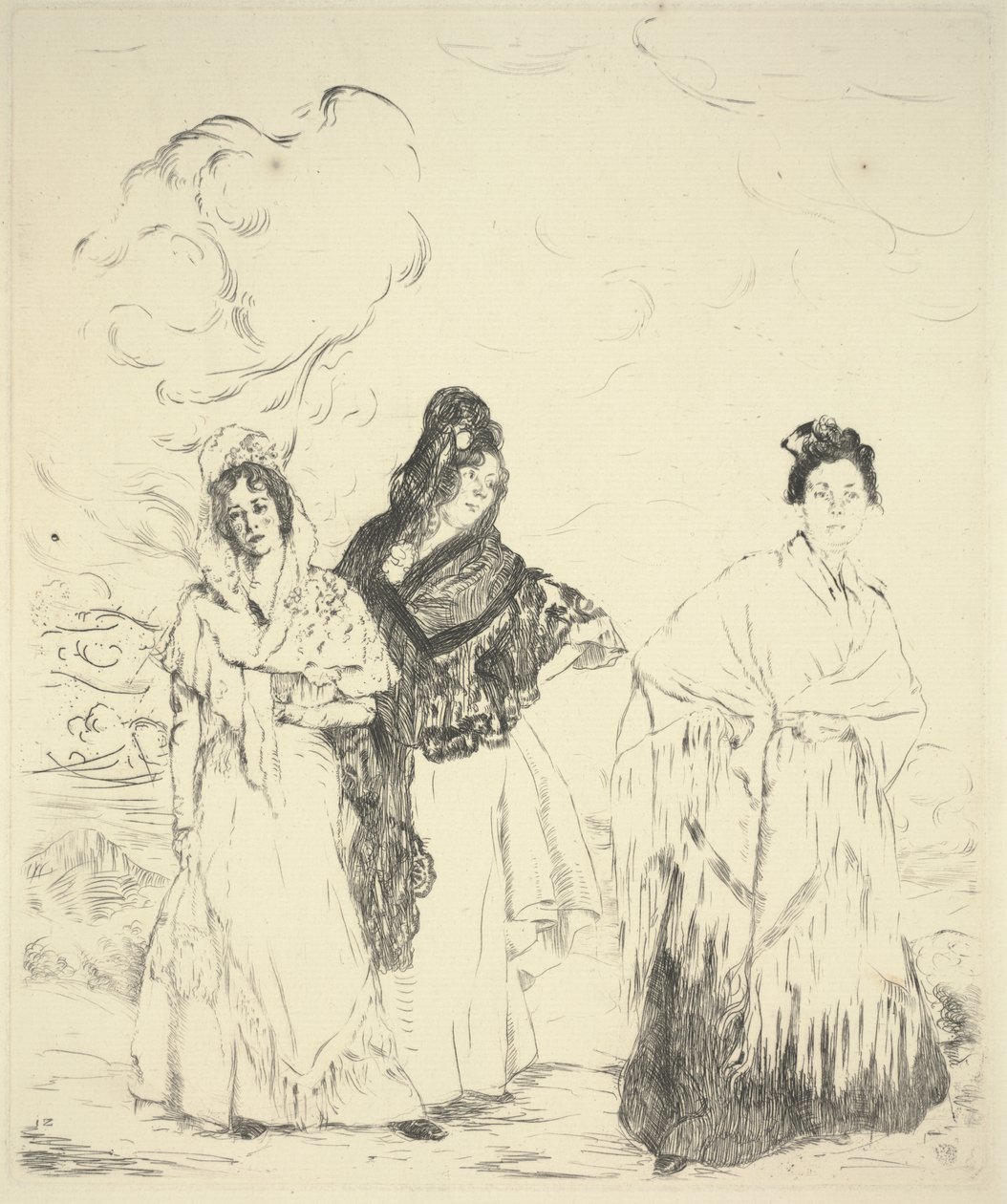 Las Manolas, c.1899 (ponto seco) de Ignacio Zuloaga y Zabaleta
