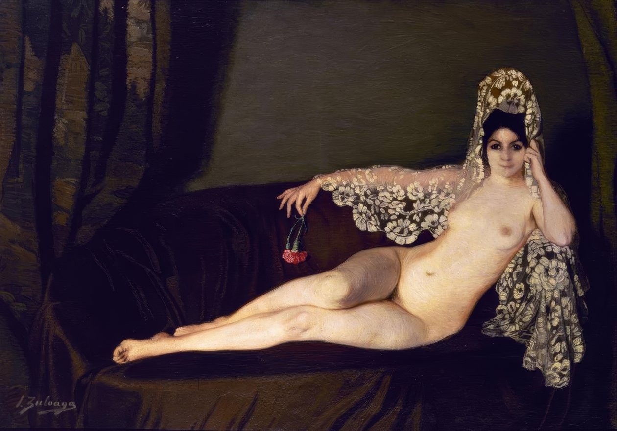 Nu com cravo &39;, 1915, Óleo sobre tela, 131 × 184 cm, AS00820 de Ignacio Zuloaga y Zabaleta