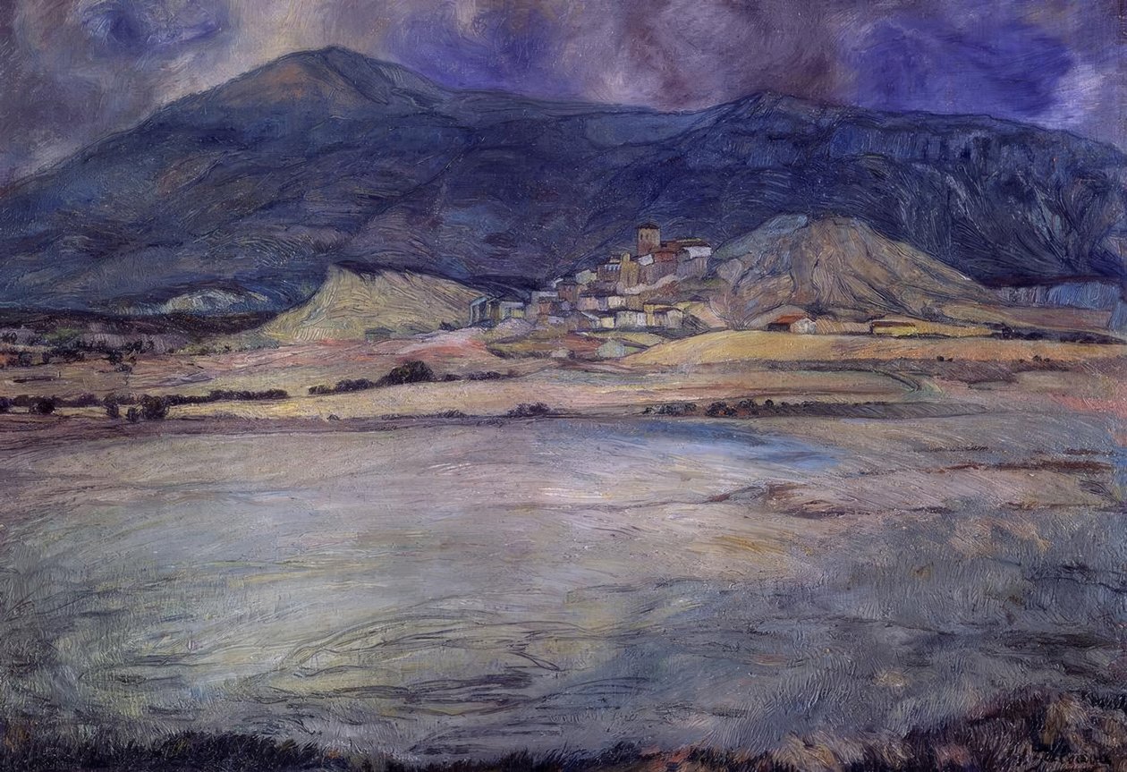 PESSOAS DE ZARAGOZA - ESCO - SÉCULO XX - OLEO - LIENZO - 90 X 30 CMS de Ignacio Zuloaga y Zabaleta