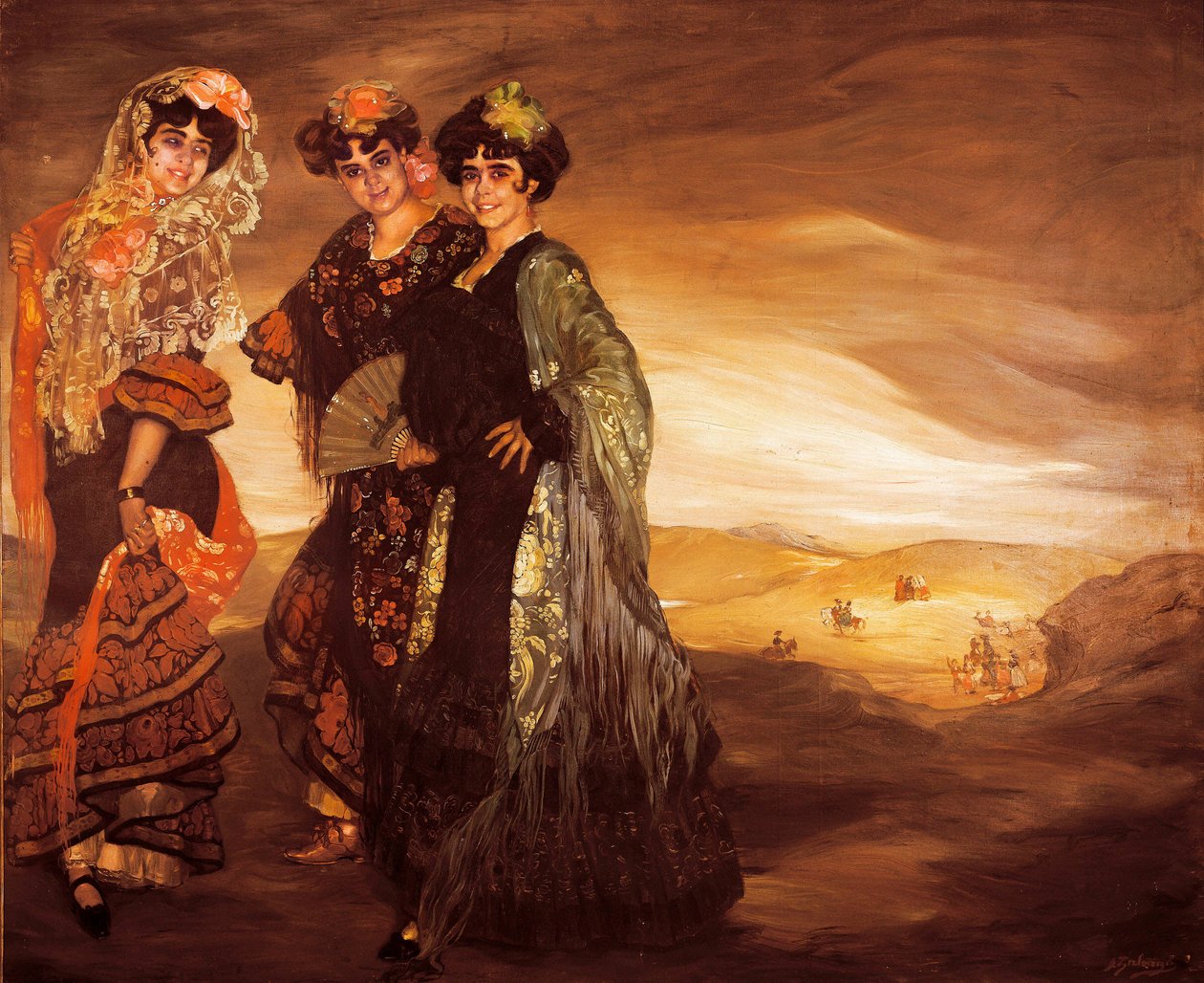 Os três primos (com os trajes tradicionais espanhóis de dançarinos) c.1903 (óleo sobre tela) de Ignacio Zuloaga y Zabaleta