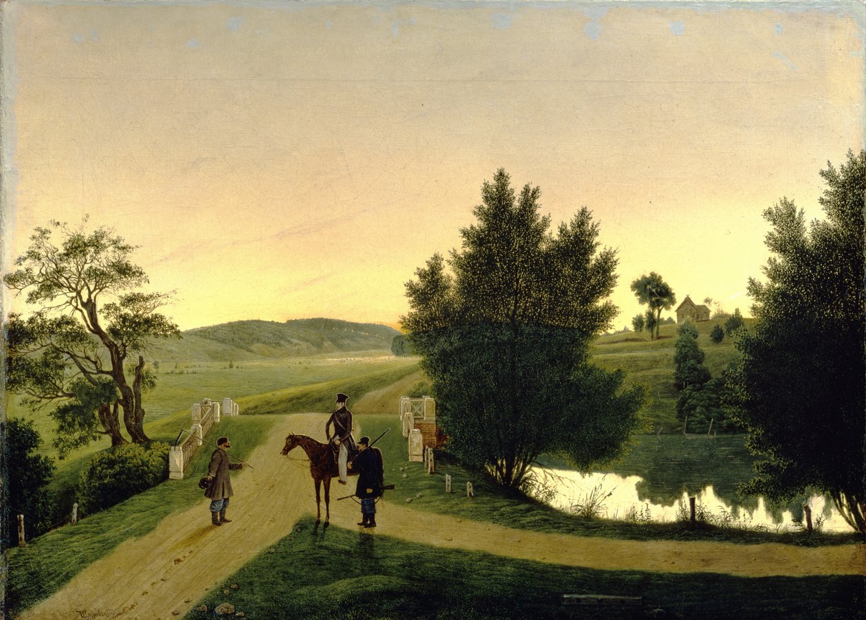 Paisagem com caçadores de Ignati Stepanovich Shchedrovsky