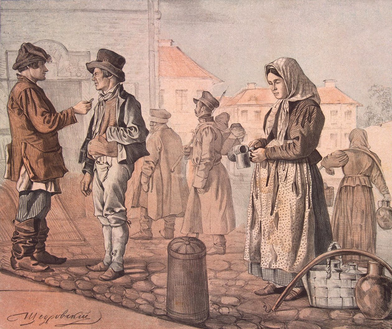 Vendedor de Leite de Rua da Série These Are Our People, 1842 de Ignati Stepanovich Shchedrovsky