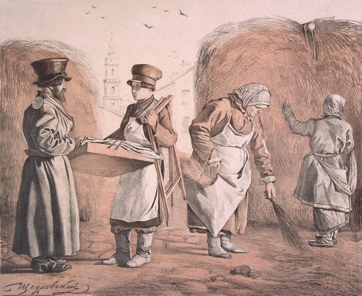 Street Pedlar of Pies and Coachman da série These Are Our People, 1842 de Ignati Stepanovich Shchedrovsky