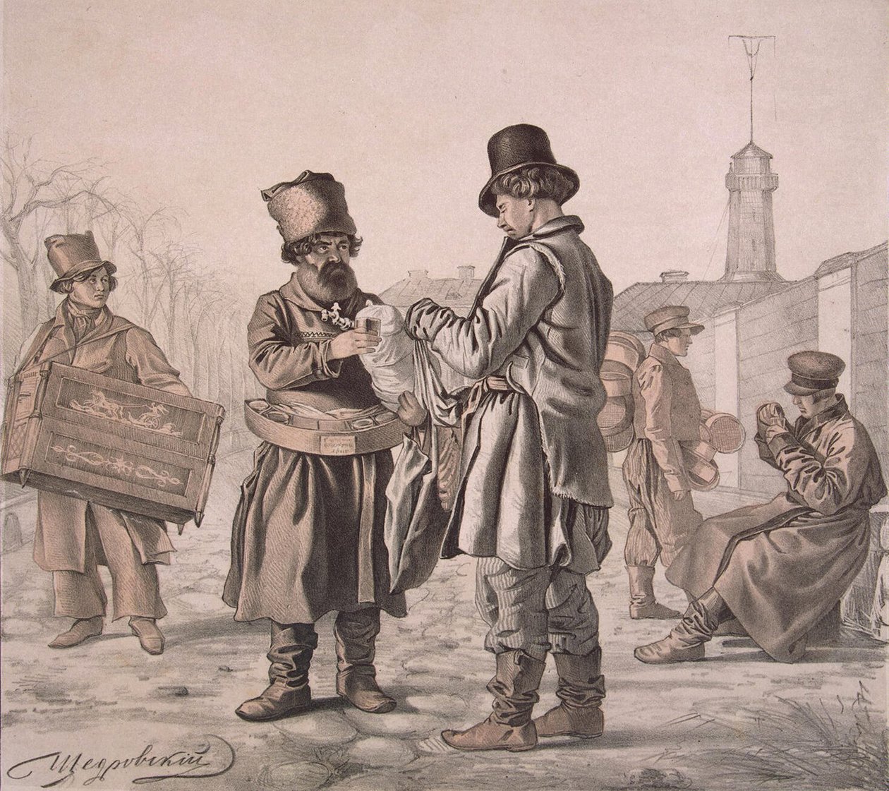 Vendedor de rua Sbiten da série These Are Our People, 1842 de Ignati Stepanovich Shchedrovsky