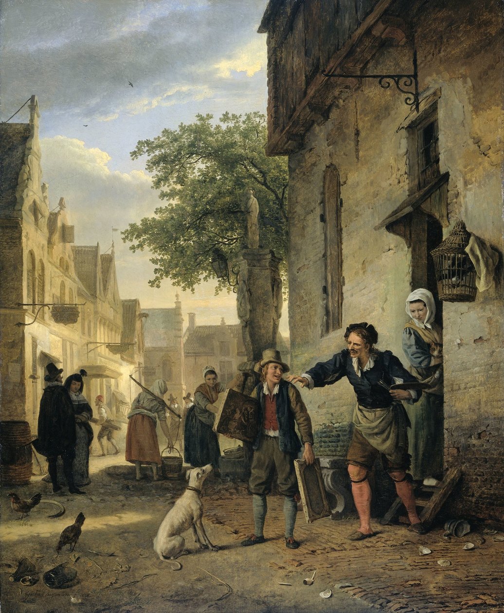 Jan Steen Envia o seu Filho para as Ruas para Trocar Pinturas para Cerveja e Vinho de Ignatius Josephus van Regemorter