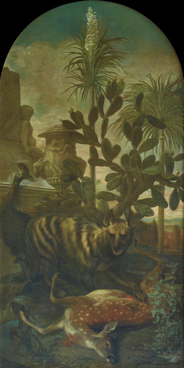 Hyena, antílope e cassowary na paisagem dos cactos de Ignaz Heinitz von Heinzenthal