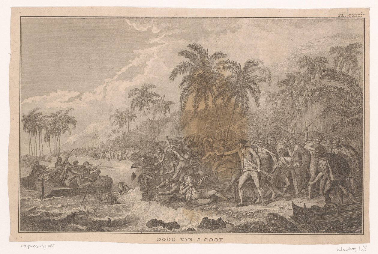 Morte de James Cook durante uma batalha com os habitantes do Havai
Morte de J. Cook (título sobre o objecto) de Ignaz Sebastian Klauber (possibly)
