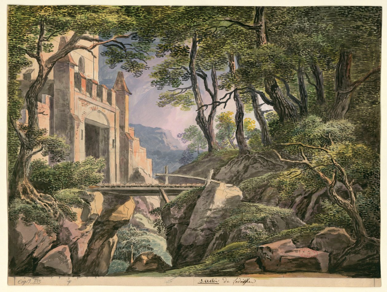 Esboço para a decoração do primeiro ato, ópera Lodoïska de Cherubini, realizada pela primeira vez no Théâtre Feydeau em Paris em 18 de julho de 1791 de Ignazio Degotti
