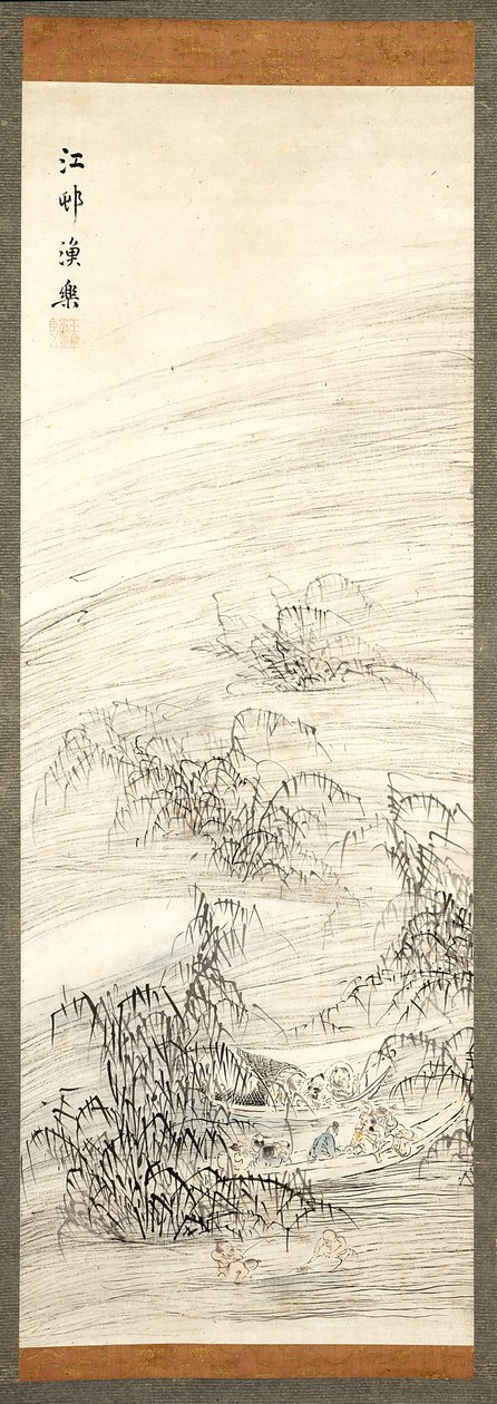 River Village And Fishing Pleasure (cor e tinta sobre papel) de Ike no Taiga