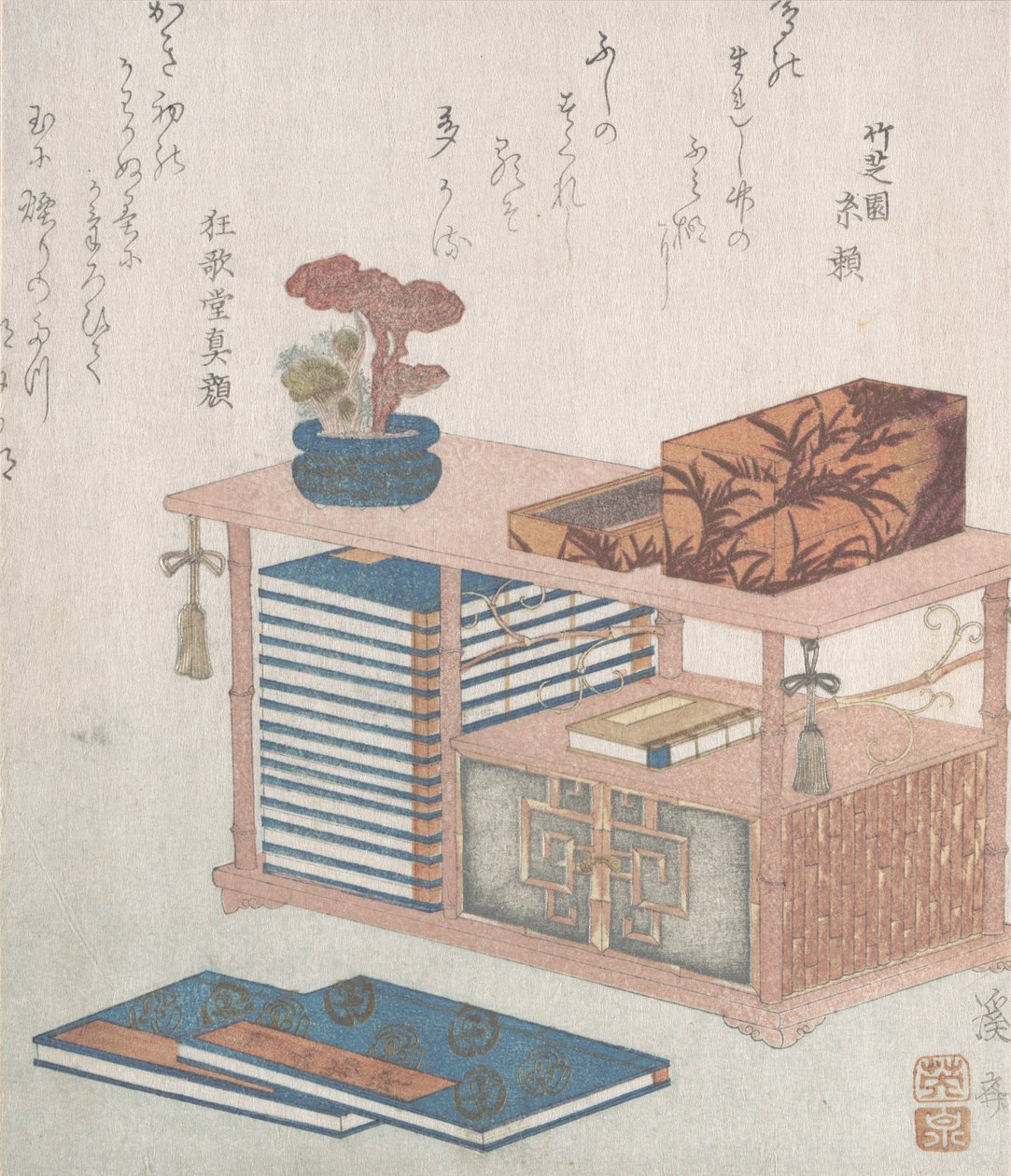 Livros e uma estante, século XIX. de Ikeda Eisen