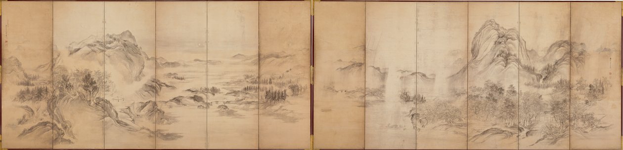 Mountain View, reverso de uma tela de seis painéis, Edo Period, 1856-58 (lavar no papel) de Ikeda Koson