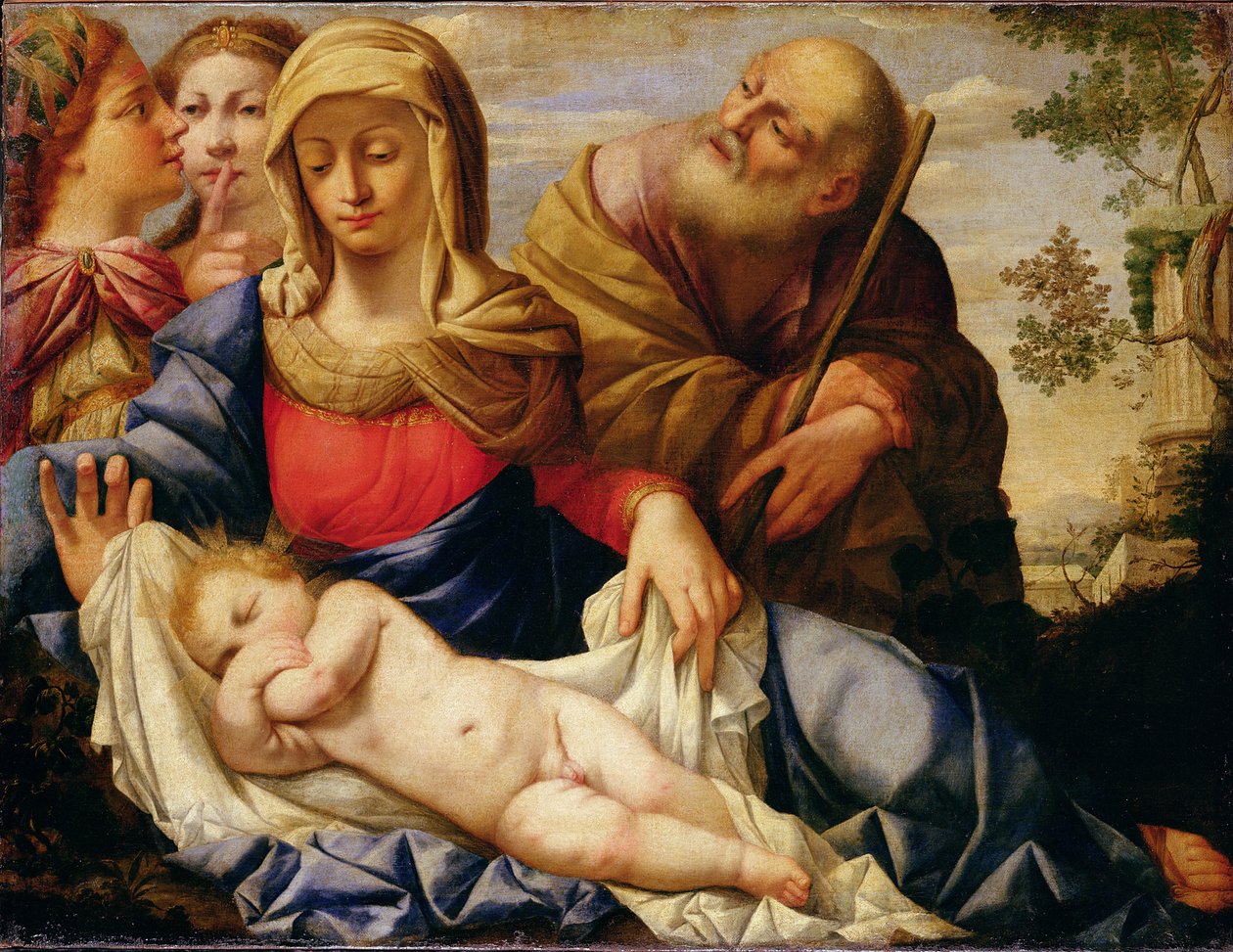 Sagrada Família com duas figuras femininas, meados do século XVII (óleo sobre tela) de Il (1609 85) Sassoferrato