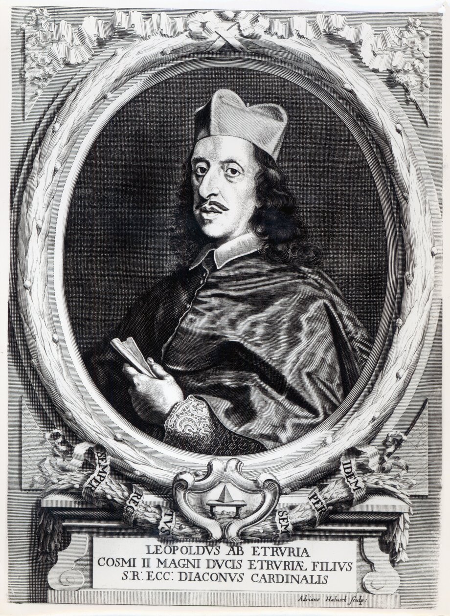 Cardeal Leopoldo de &39;Medici, gravado por Adriano Haluech de Il Baciccio