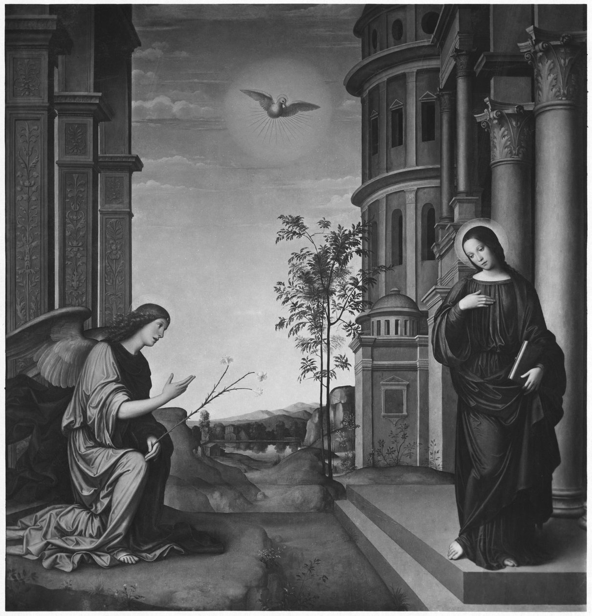 A Anunciação, c.1502 (óleo sobre madeira transposto sobre tela) de Il Francia