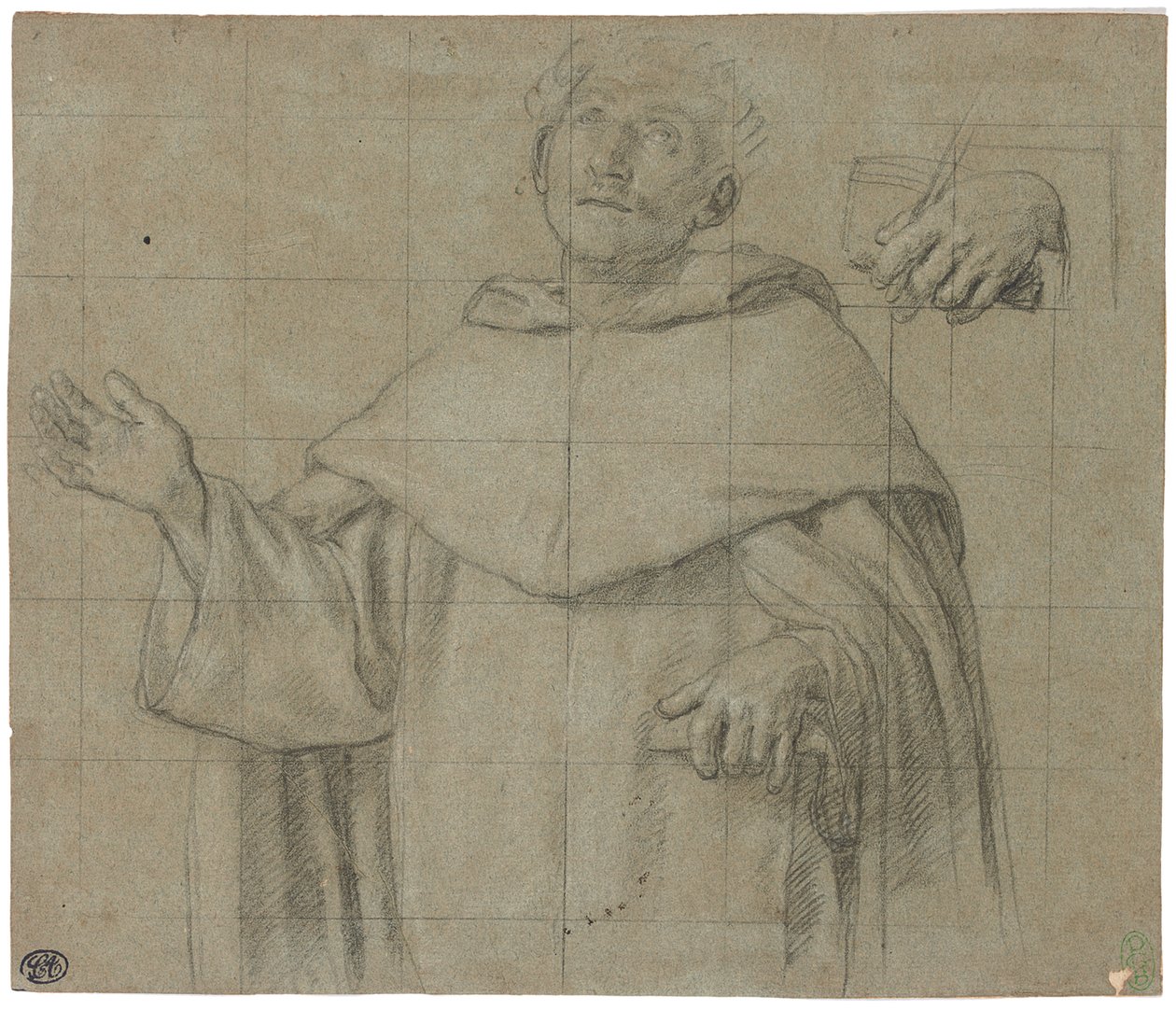 Um santo dominicano, talvez São Pedro Mártir, meio comprimento, segurando um livro de Il Sassoferrato