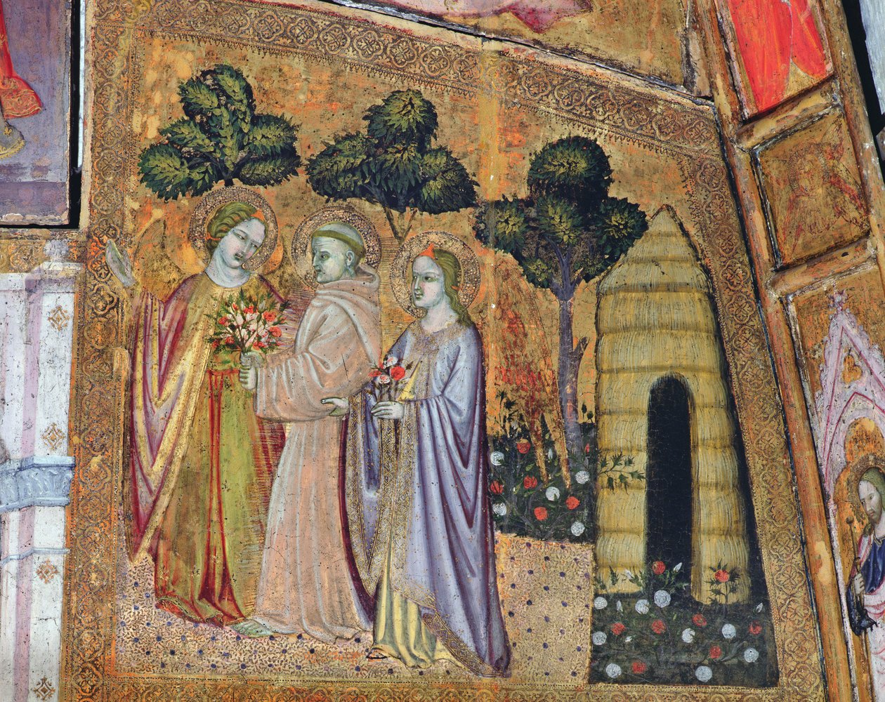 São Francisco Acompanhado por Dois Anjos, afresco da Porziuncola, 1393 de Ilario da Viterbo