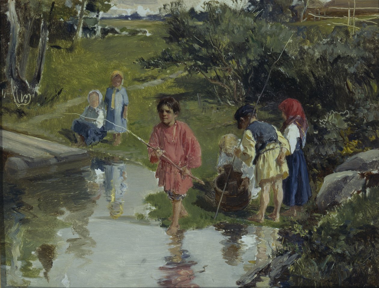 Crianças Pescando, 1882 de Illarion Mikhailovich Pryanishnikov