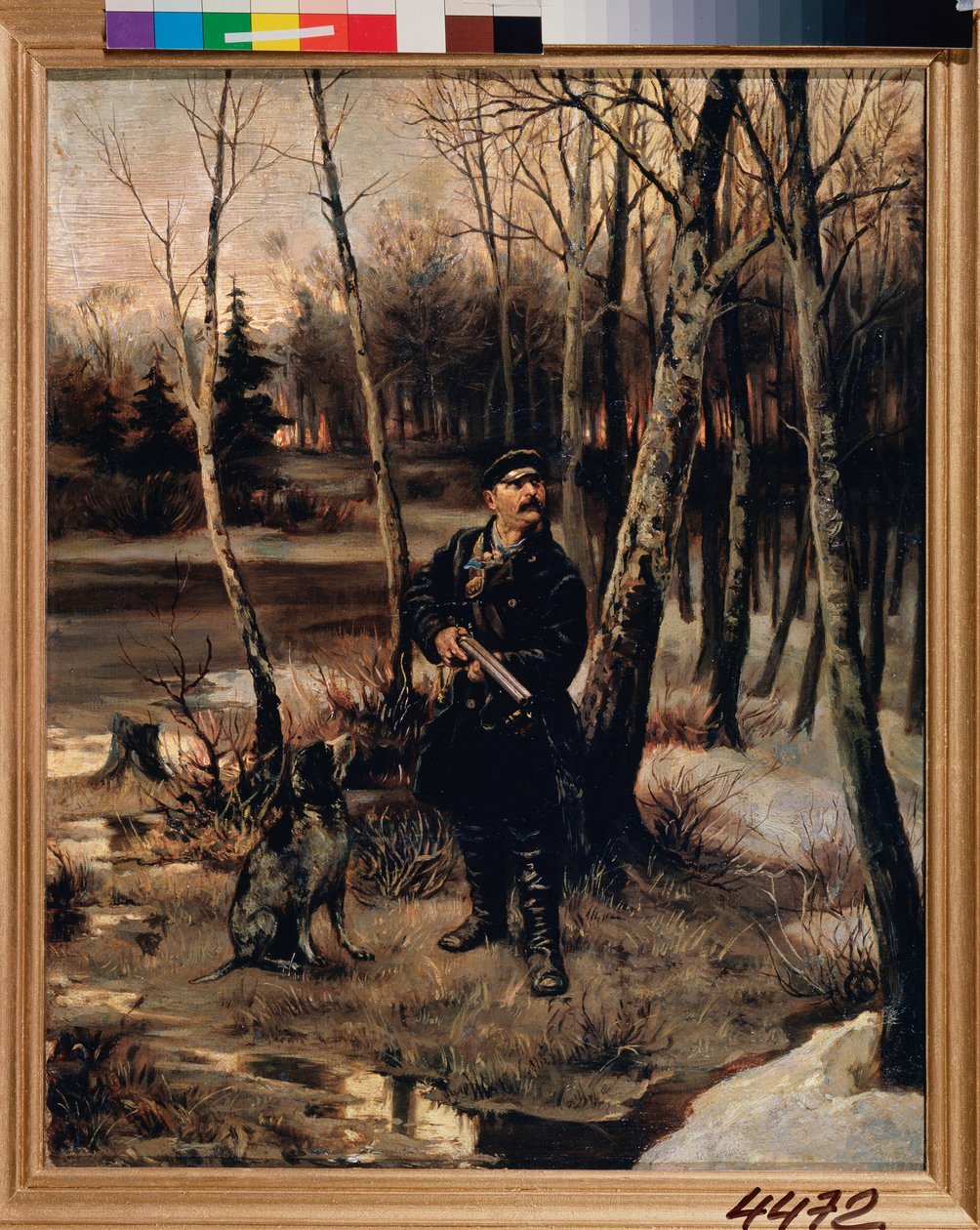 Woodcock Hunting - The Woodcock Shooting - Pintura de Illarion Mikhailovich Pryanishnikov (1840-1894), óleo sobre tela de Illarion Mikhailovich Pryanishnikov