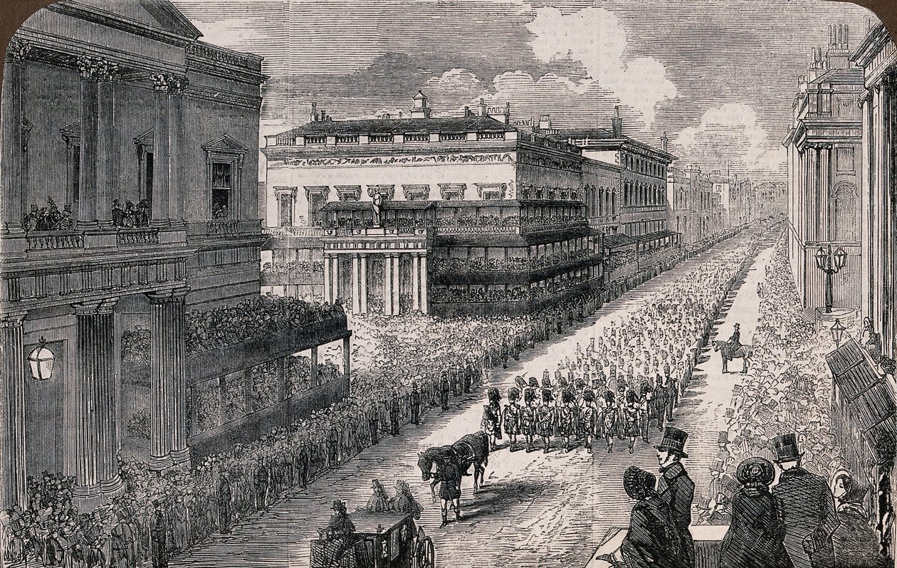 Funeral do falecido Duque de Wellington - A procissão em Pall-Mall, 1852 S3 V0042000 V0042526 de Illustrated London News