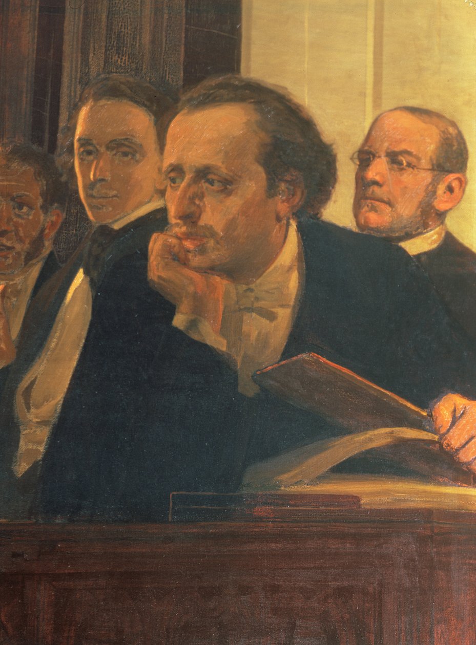 Michal Kleopas Oginski (1765-1833), Frederic Chopin (1810-1849) e Stanislaw Moniuszko (1819-1872), dos compositores eslavos de 1890 (detalhe) de Ilya Efimovich Repin