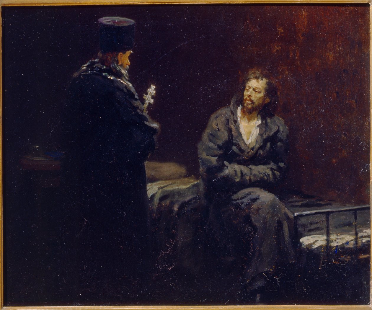 Antes da confissão. Pintura de Ilya Yefimovich Repin (Ilia Repin) (1844-1930), óleo sobre tela de Ilya Efimovich Repin