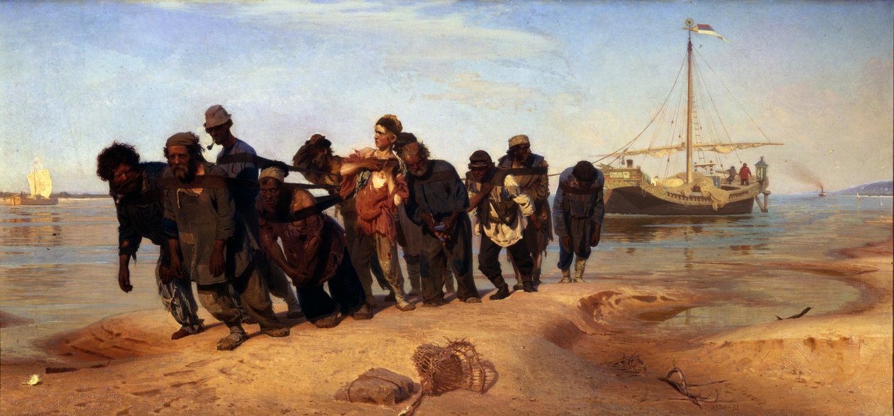 Transportadores de barcaças no Volga, 1872-1873 de Ilya Efimovich Repin