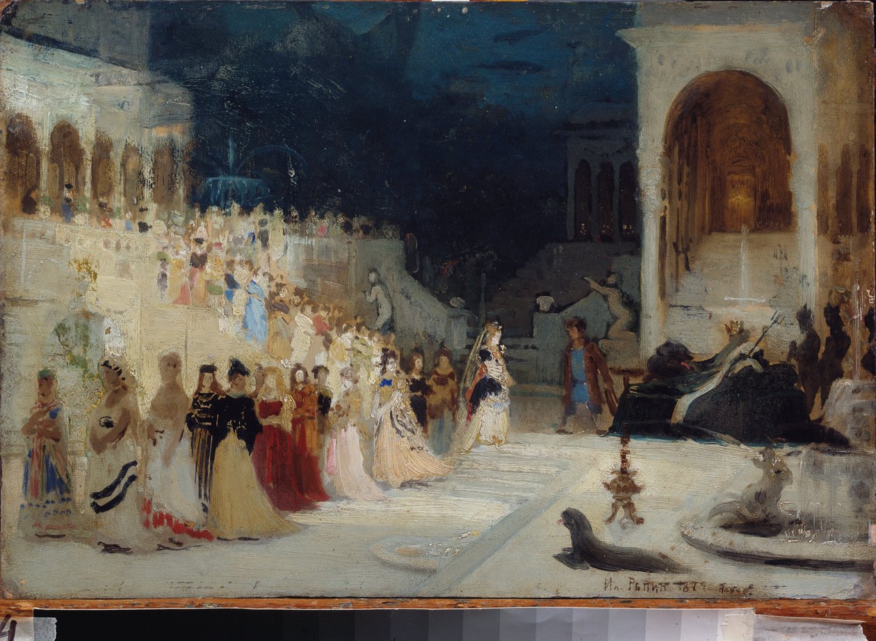 Decoração preparatória para a ópera """"Sadko"" de Nicolas (Nikolai) Rimski Korsakov (Rimski-Korsakov) (1844-1908). Peinture de Ilya Repin (Ilya Repine) (1844-1930), huile sur toile de Ilya Efimovich Repin