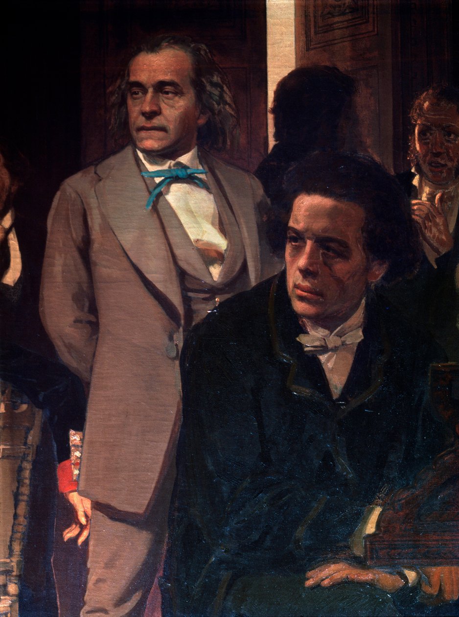 Compositores Anton Rubinstein (1829-1894) e Alexander Serov (1820-1871). Detalhe da pintura dos Compositores Eslavos. Pintura de Ilya Yefimovich Repin (Ilia Repin) (1844-1930), óleo sobre tela de Ilya Efimovich Repin